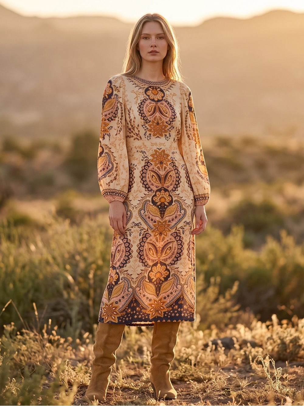 NWT Farm Rio Cream and Gold Paisley Maxi Dress - Picture 9 of 9